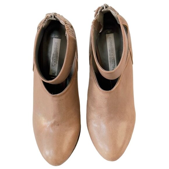 BCBG Runway Beige Leather Cutout Wedge Ankle Booties Back Zipper Size 8 - Picture 3 of 10